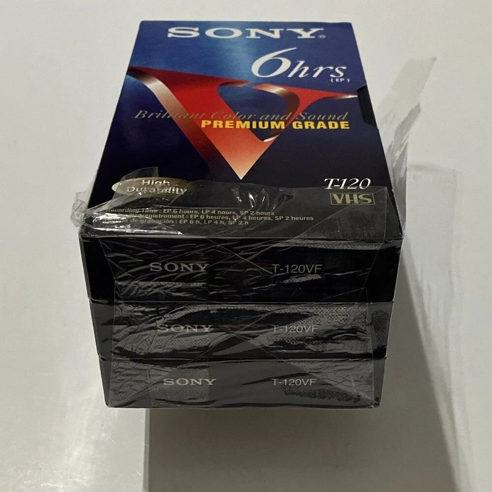 Sony Premium Grade T-120VF VHS Blank Tapes Lot of 3 6 Hour New Old Stock